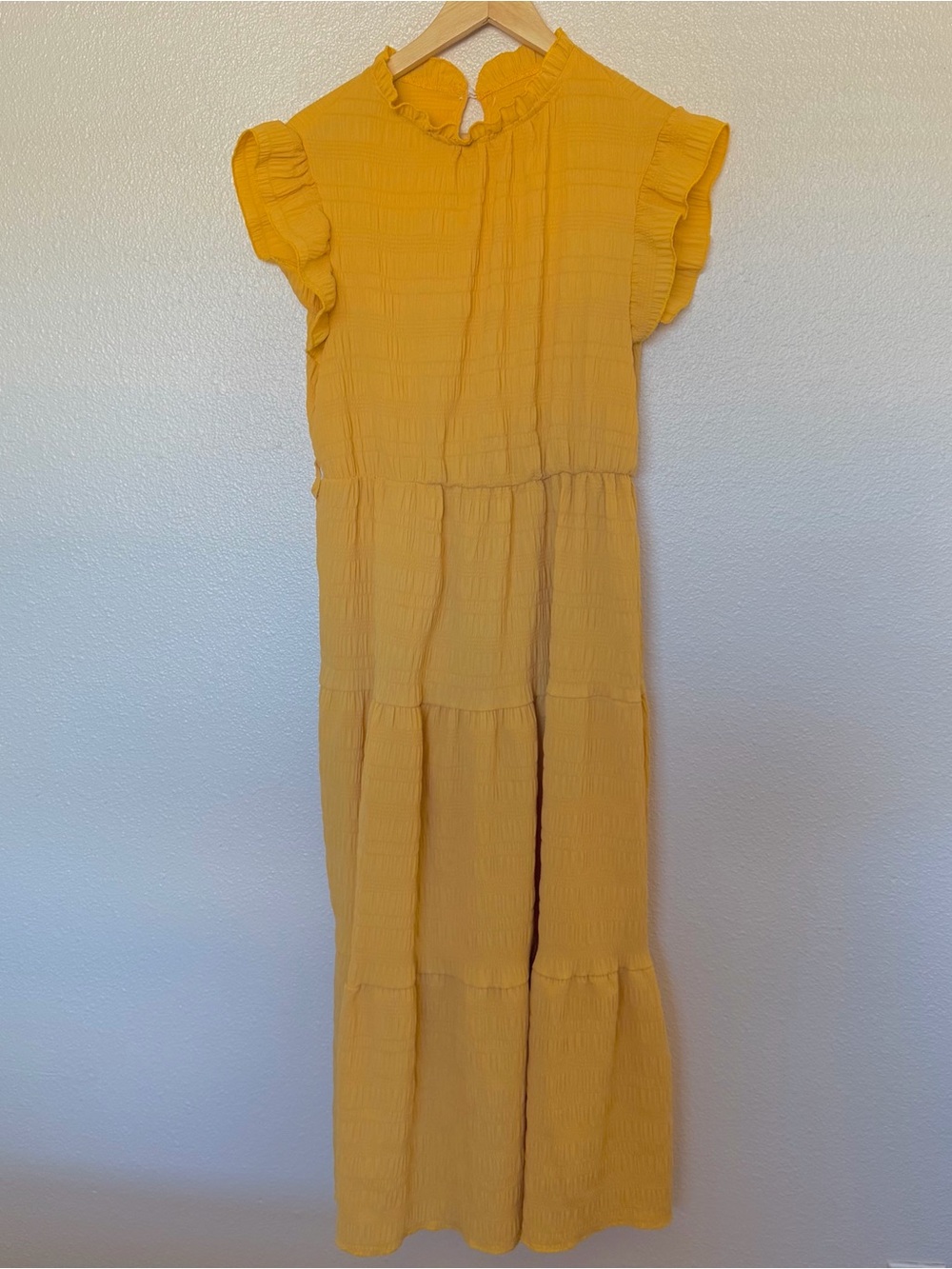 Yellow Tiered Ruffle Sleeve Maxi Dress